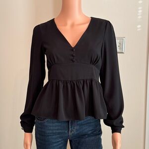 Y2K 90s Style V-Neck Peplum Long Sleeve Flowy Top Sustainable Brand Fauxgerty XS